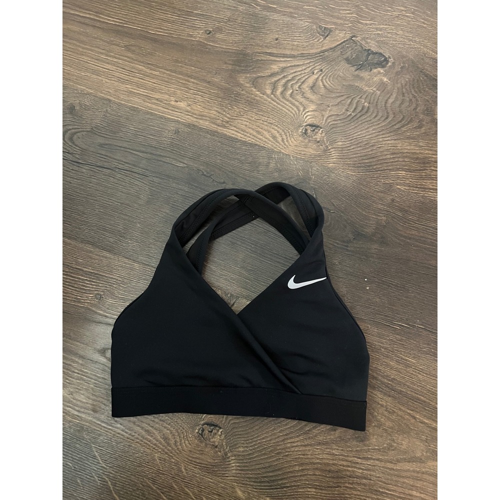 Nike Indy Light Support Sports‎ Bra Black Wrap V-Neck Racerback Swoosh Womens
